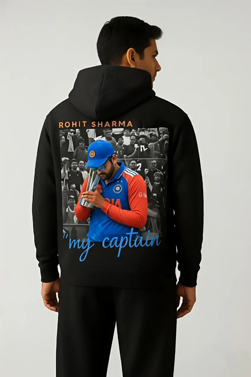 Rohit Sharma My Caption Black Hoodie-Premium fan Edition SR Lagesy