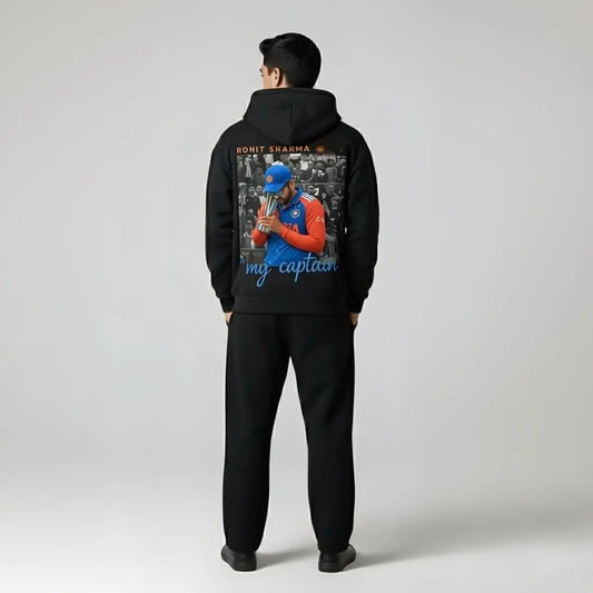 Rohit Sharma My Caption Black Hoodie-Premium fan Edition SR Lagesy